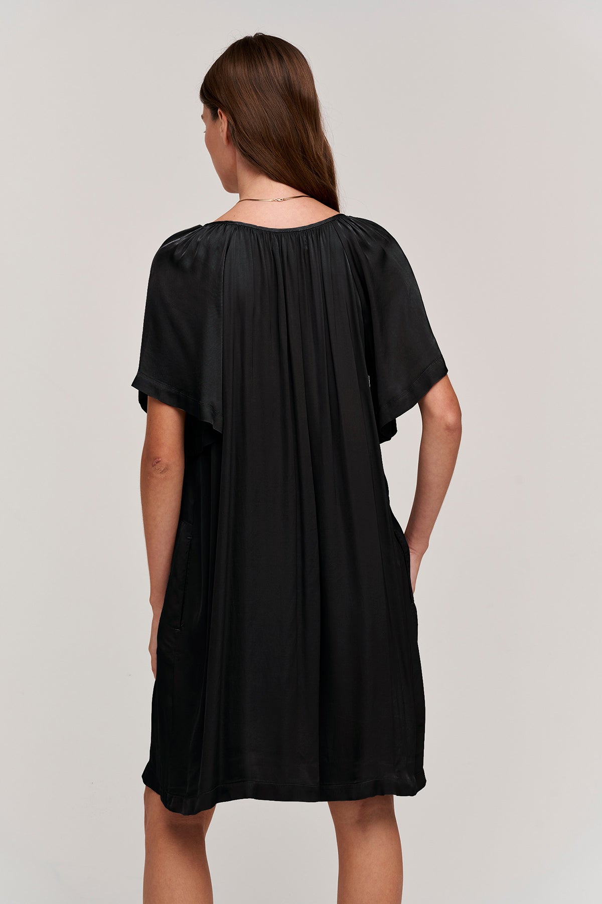Suzanna satin viscose dress in black back.-24782595391681