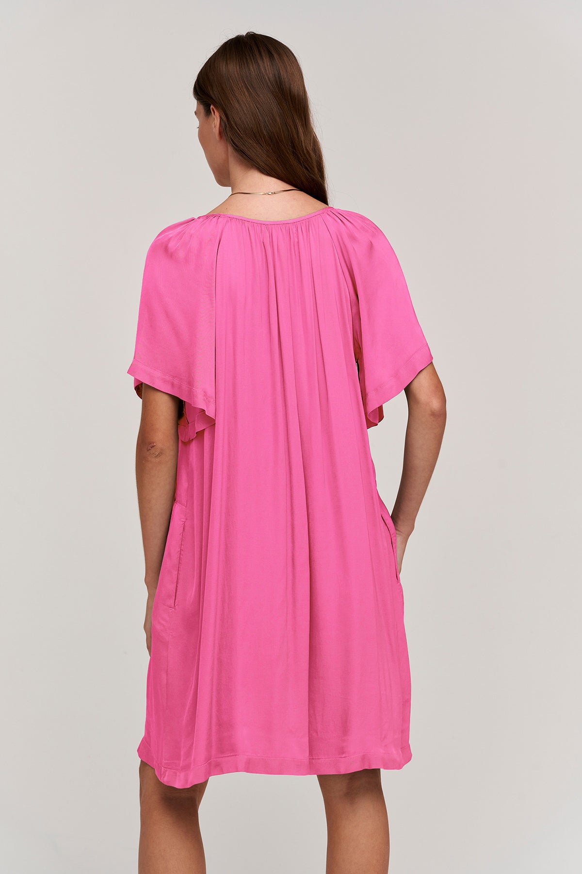 Suzanna satin viscose dress in candy pink back.-24782595457217