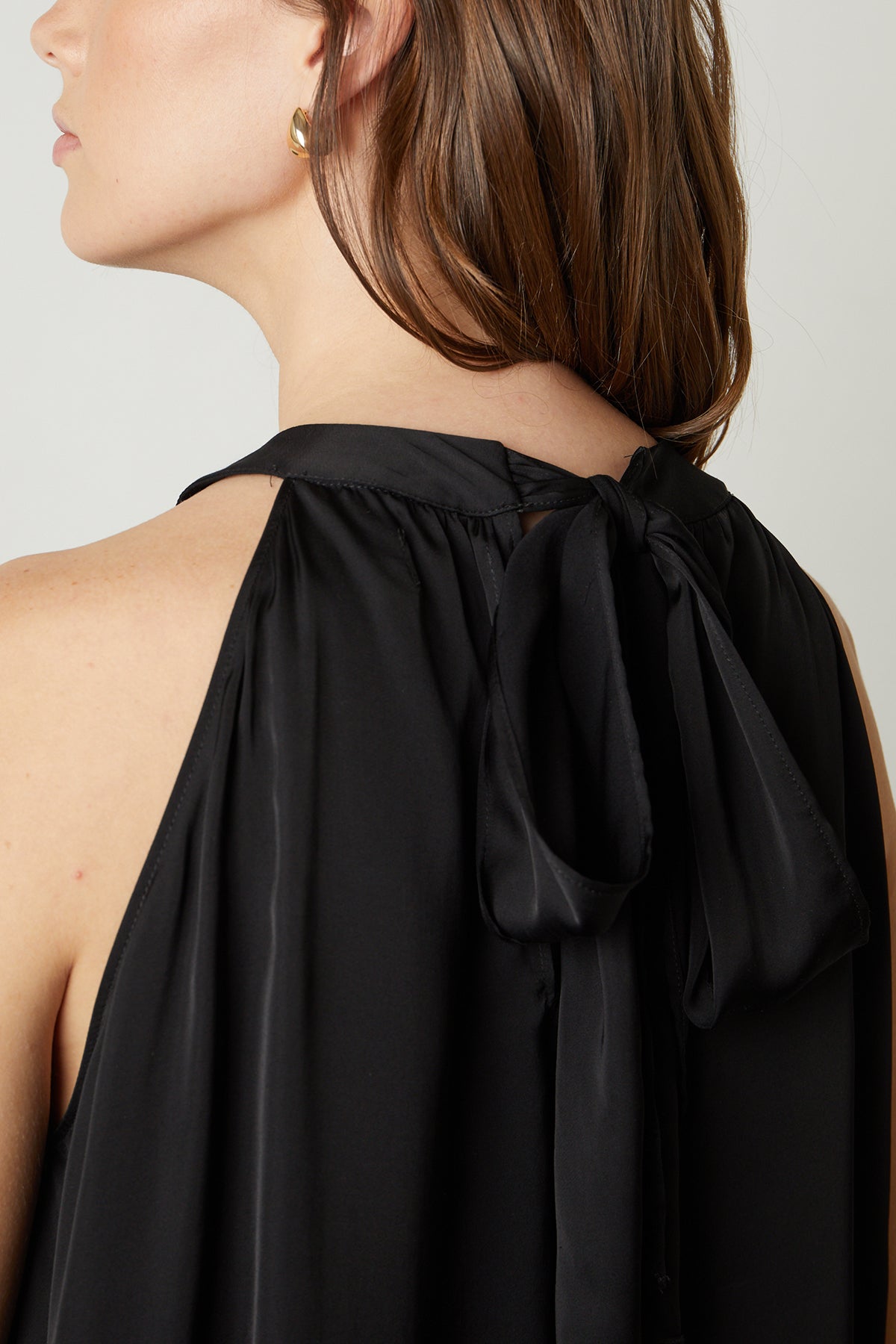 Crystal Satin Halter Top in black tie detail-25548656804033