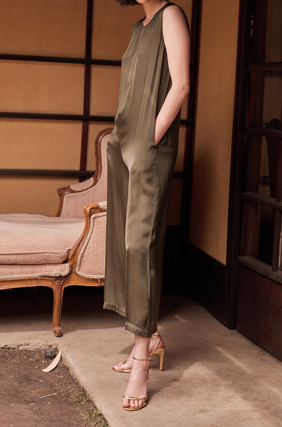 Viscose Satin Jumpsuit in Cafe - Bailey/44