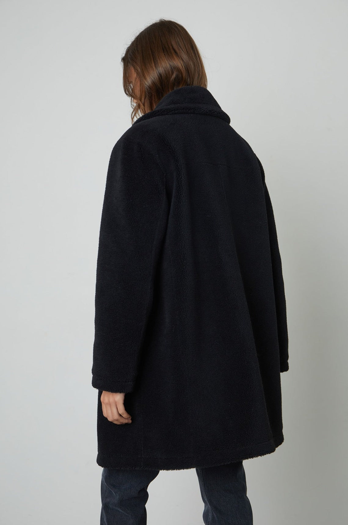   Christine Faux Sherpa Coat in Black Back 
