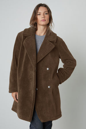 Christine Faux Sherpa Coat in Olive front