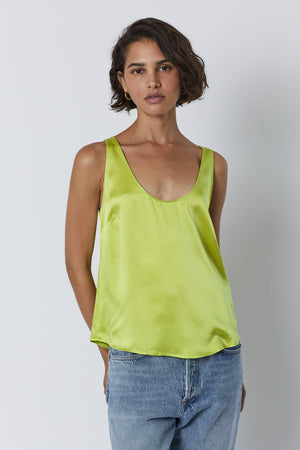 Nolita Tank Top in lime green with blue denim front