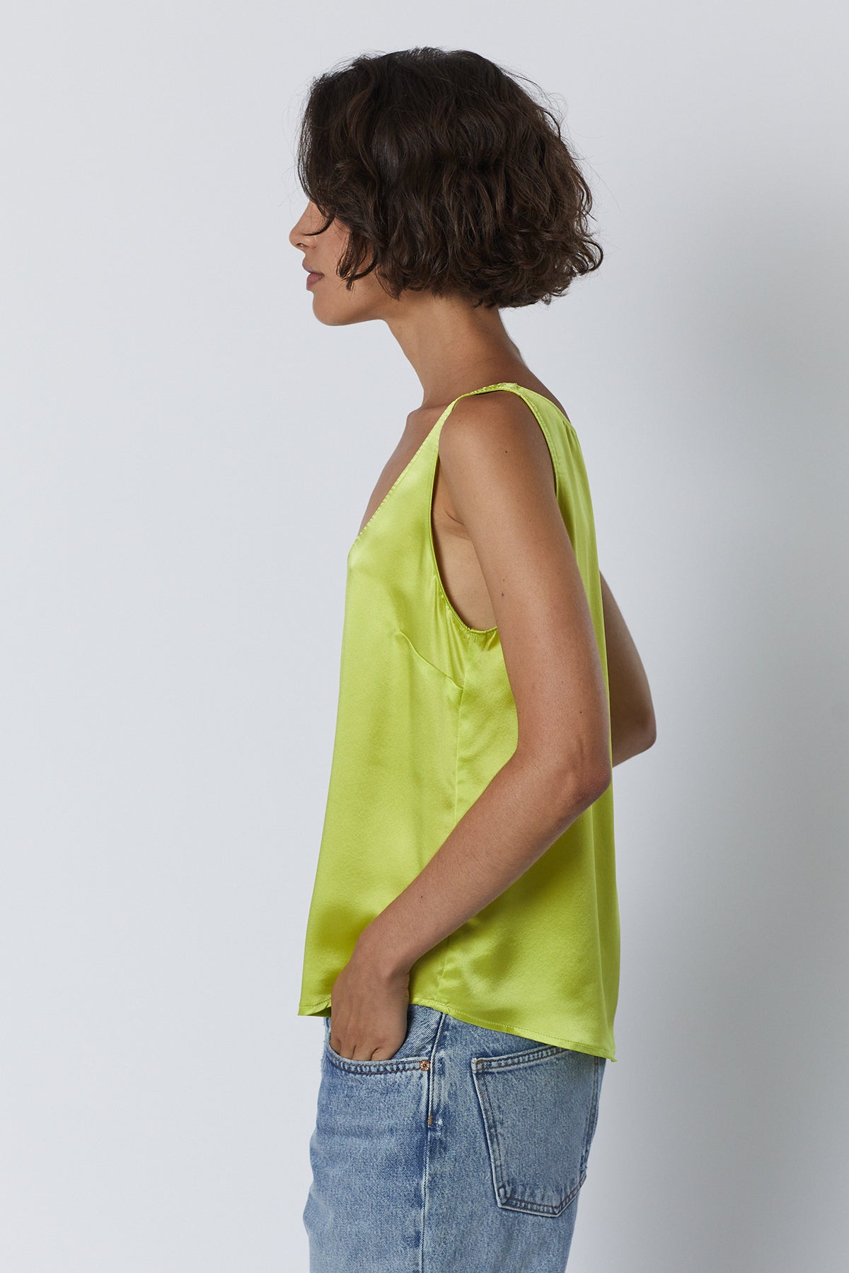   Nolita Tank Top in lime green with blue denim side 