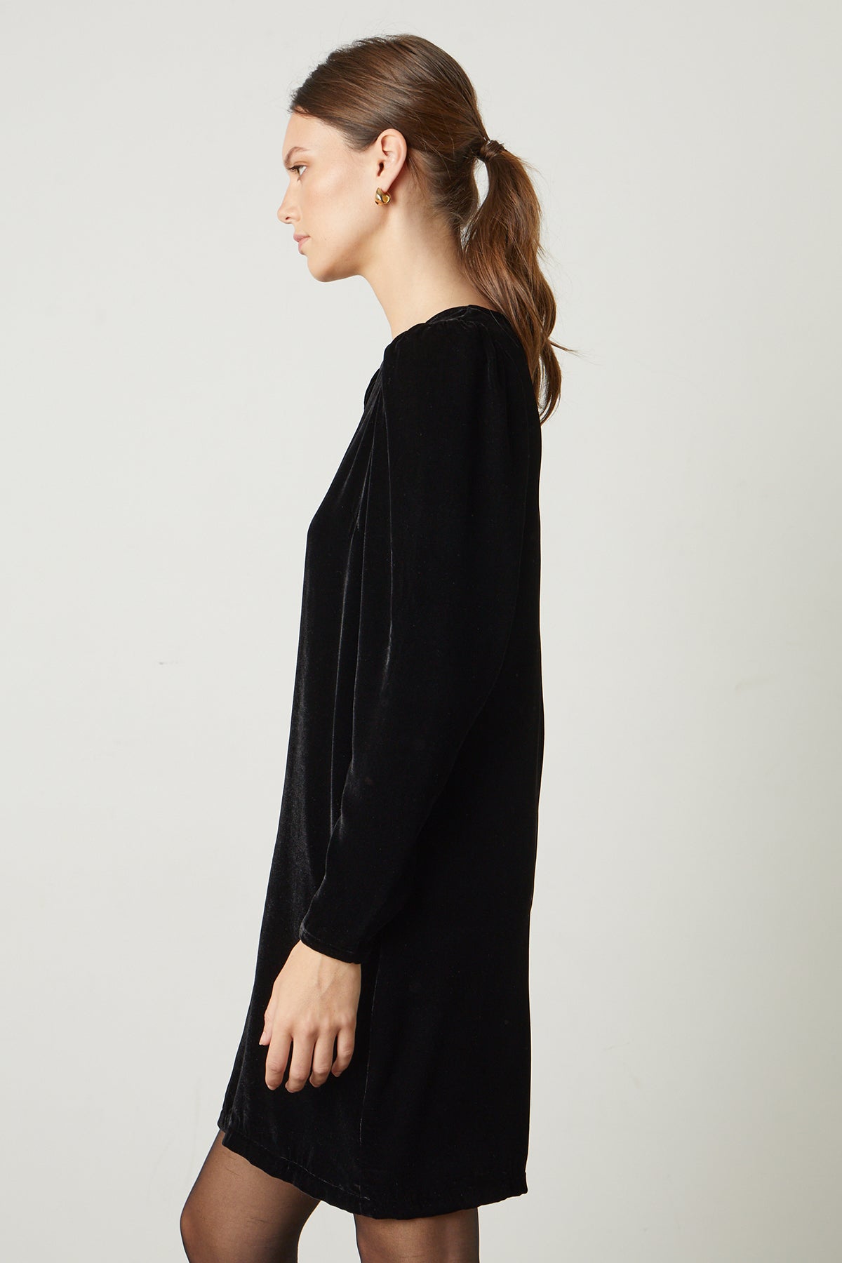 Aggie Silk Velvet Dress in black side-25668240605377