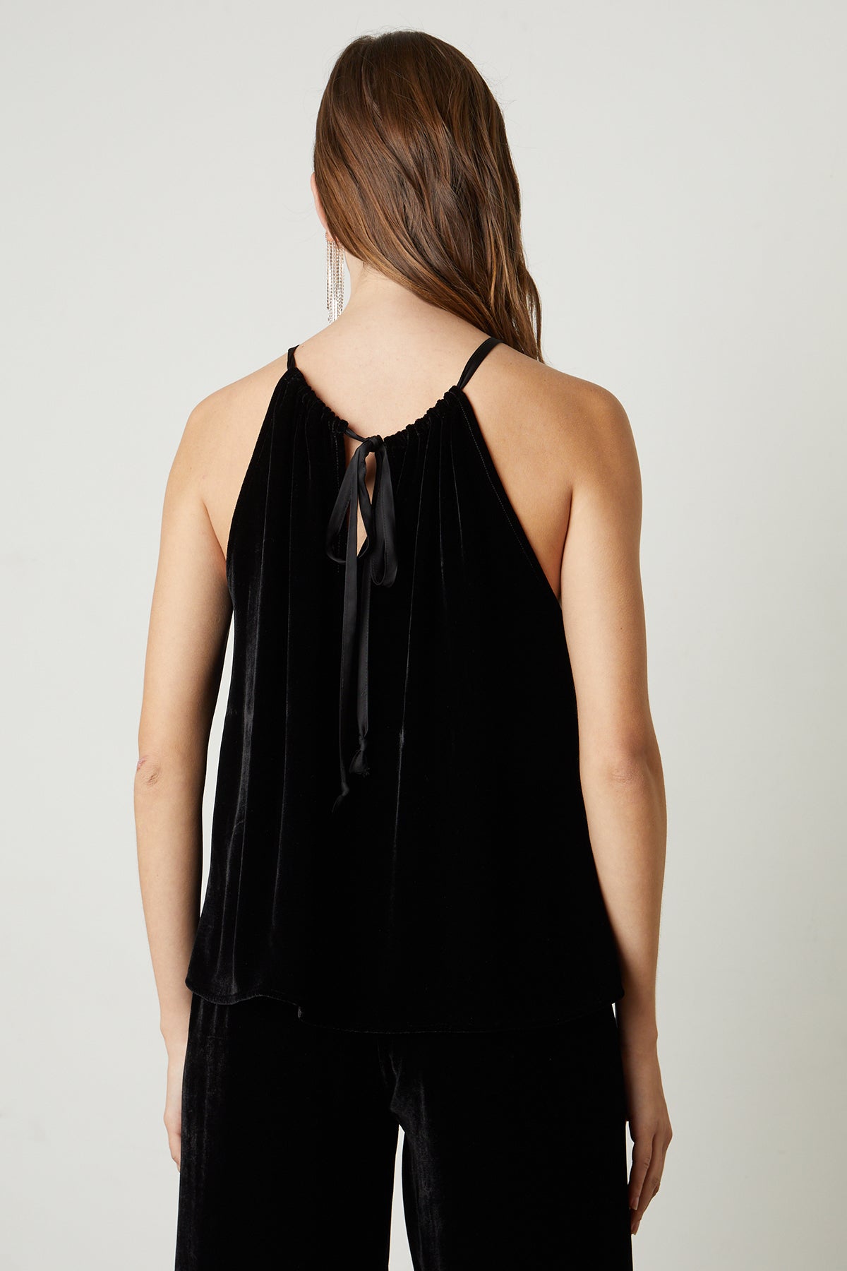Aleaha Silk Velvet Halter Top in black back-25548537036993