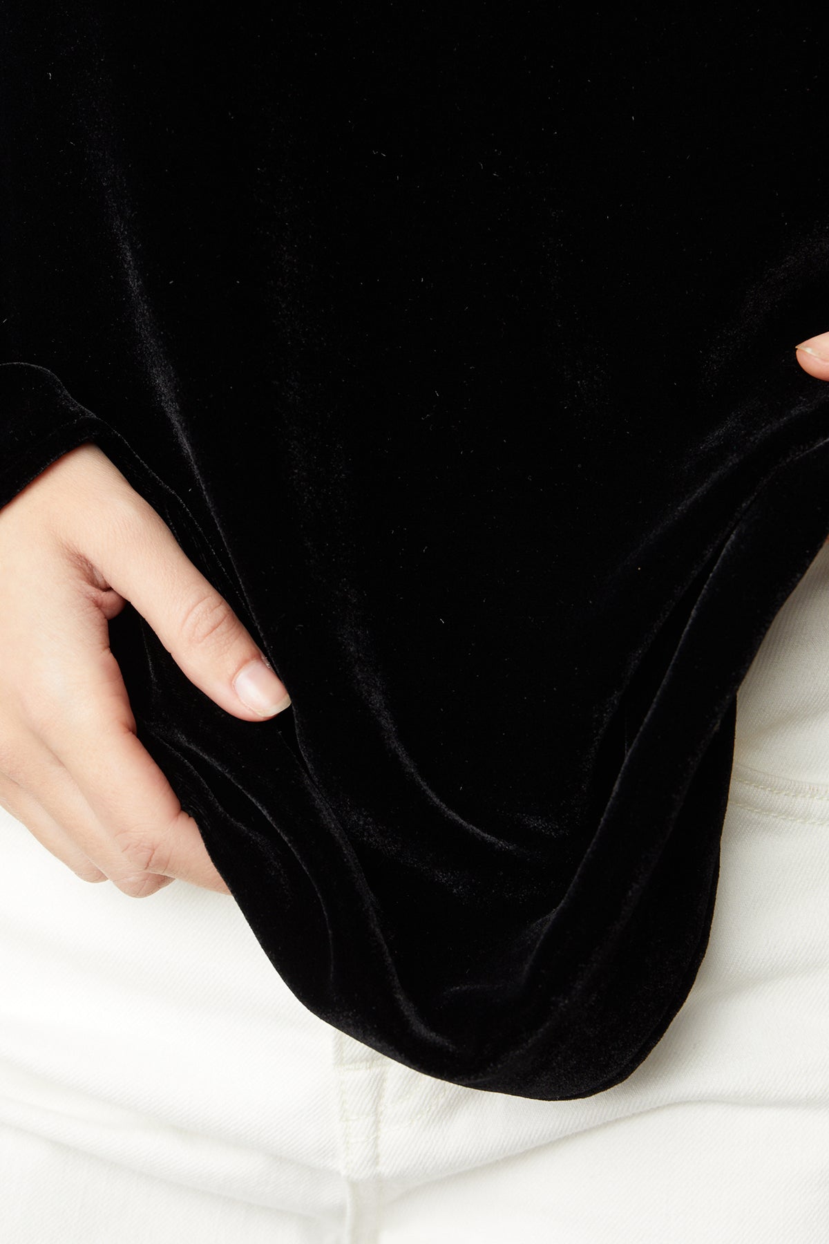   Jordy Silk Velvet Collar Top in black front fabric detail 