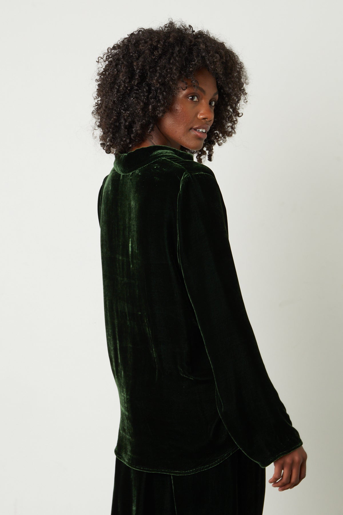 Jordy Silk Velvet Collar Top in fern green side-25548658573505