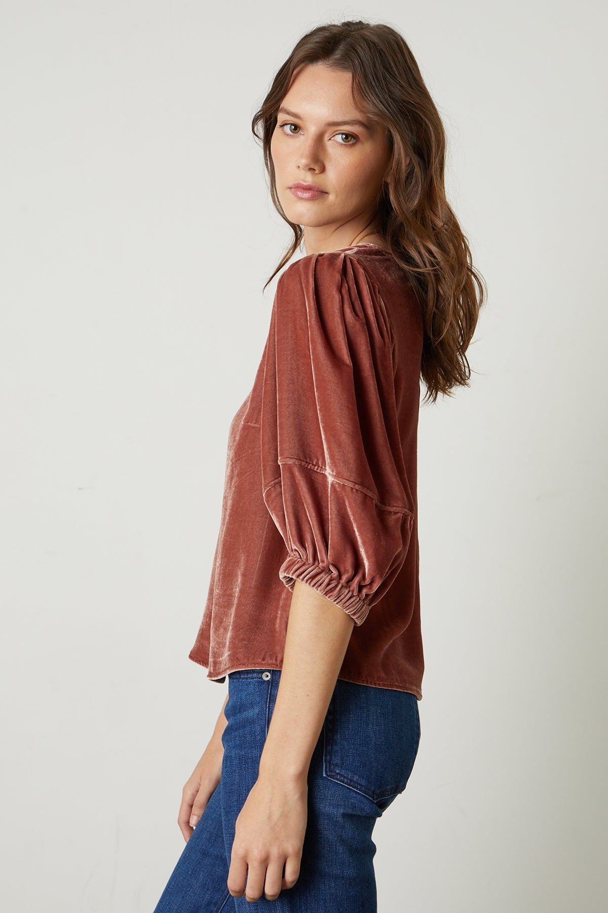 NANCY SILK VELVET PUFF SLEEVE TOP - burgundy by Velvet by Graham & Spencer.-25735375487169