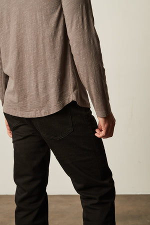 Kai Crew Neck Tee in Tarmac with black denim back and side hem detail