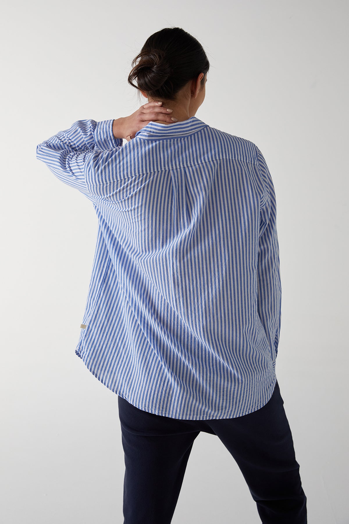 Newport Blue and White Stripe Button Down Cotton Shirt Back-25154865332417