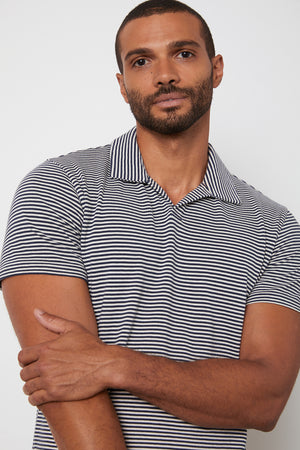 William Striped Polo with Navy Stripes Front Detail