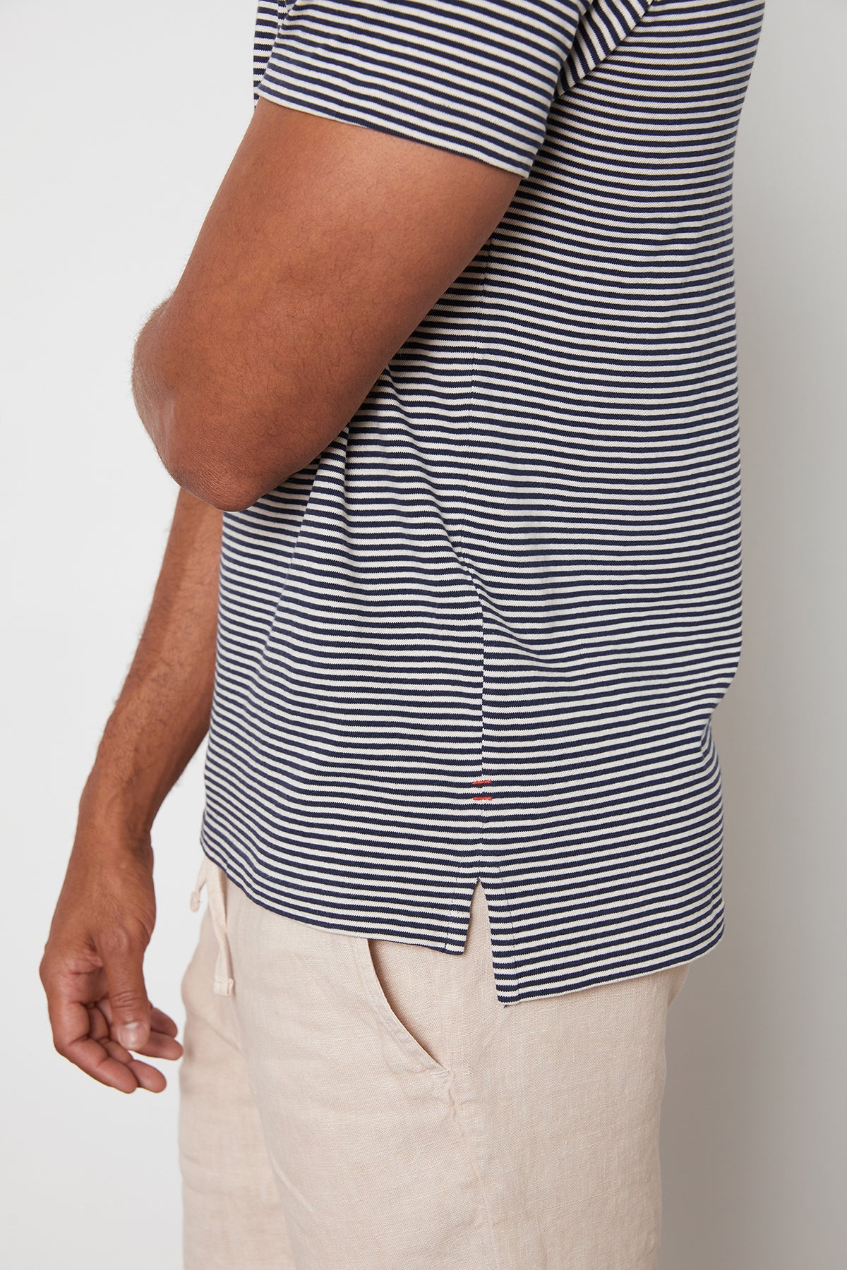   William Striped Polo with Navy Stripes and Jonathan Shorts in Tea Side 