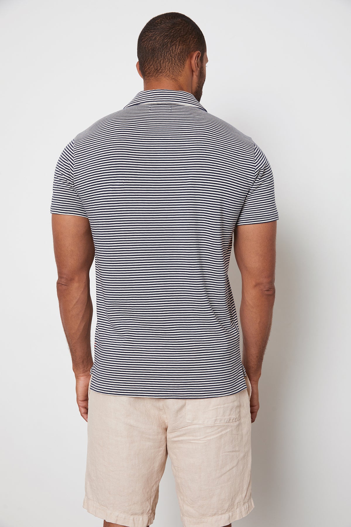 William Striped Polo with Navy Stripes and Jonathan Shorts in Tea Back-24705848639681