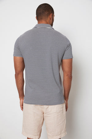 William Striped Polo with Navy Stripes and Jonathan Shorts in Tea Back