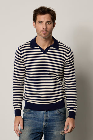 RICKY COTTON STRIPED LONG SLEEVE POLO – Velvet by Graham & Spencer