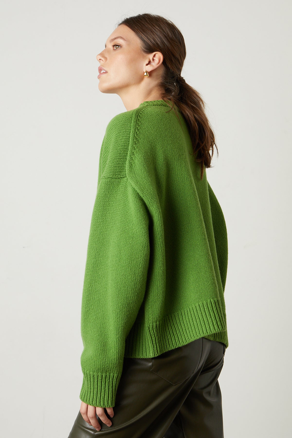   Aurora Button Front Cardigan in vibrant aloe green side with Rihanna Jogger  