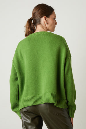 Aurora Button Front Cardigan in vibrant aloe green back with Rihanna Jogger