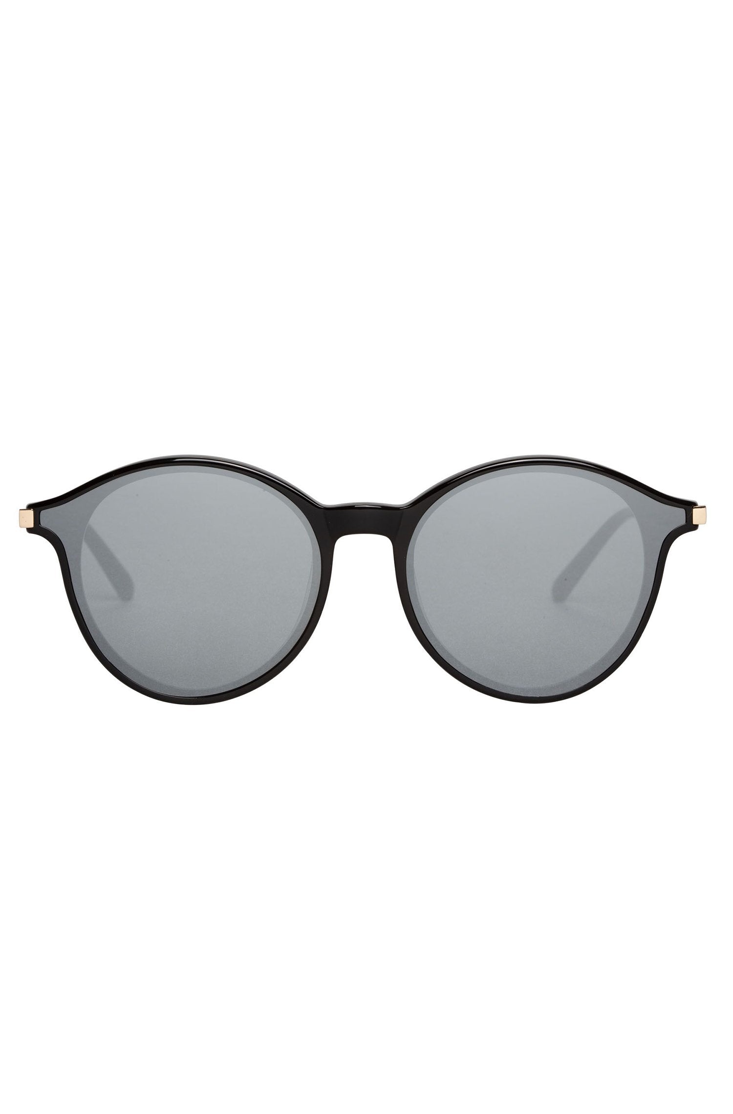   A pair of black SUMMIT SUNGLASSES BY BONNIE CLYDE on a white background. 