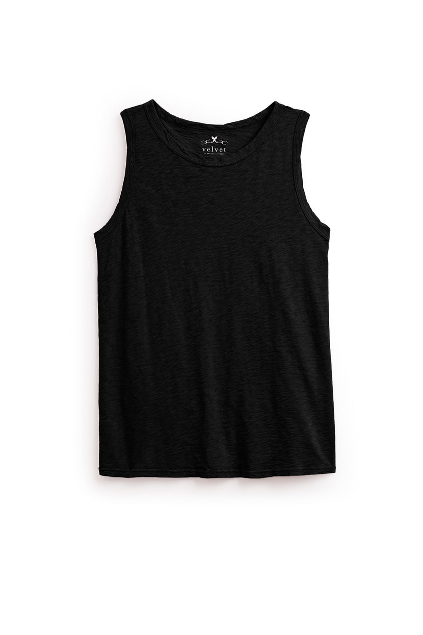 A Velvet by Graham & Spencer TAURUS TANK TOP is displayed against a white background. The top, crafted from textured cotton slub, features a timeless crew neck and is made of a lightweight fabric.