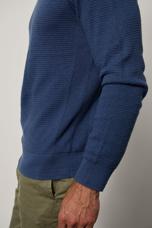Ace Thermal Crew in anchor blue side, sleeve and fabric detail