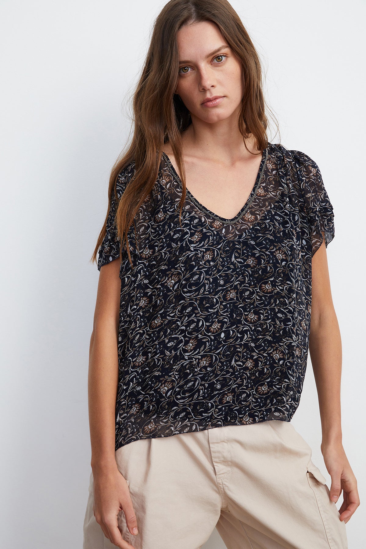   TRACIA SCOOP NECK PRINTED BLOUSE 