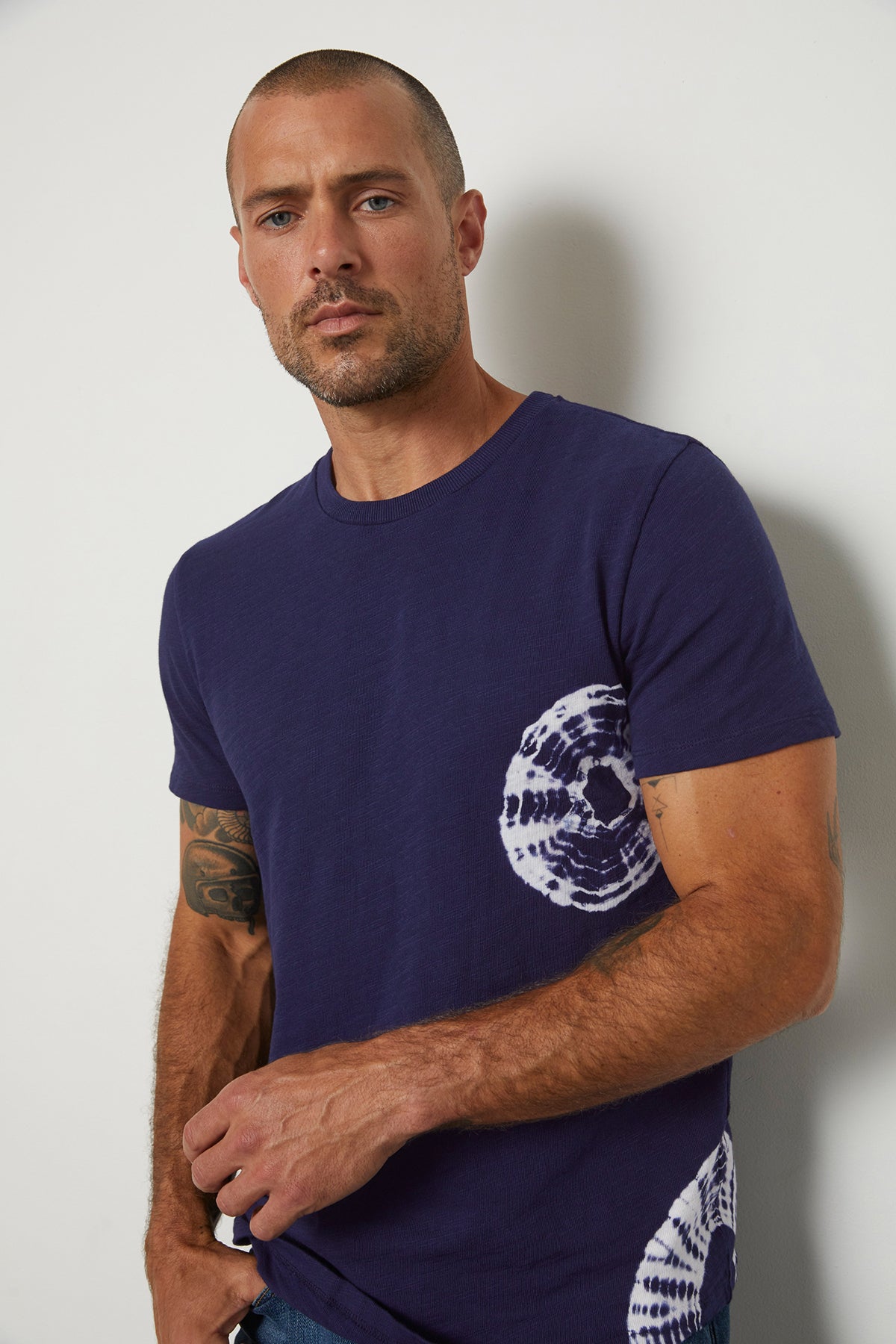  Asher in navy front tee close up 