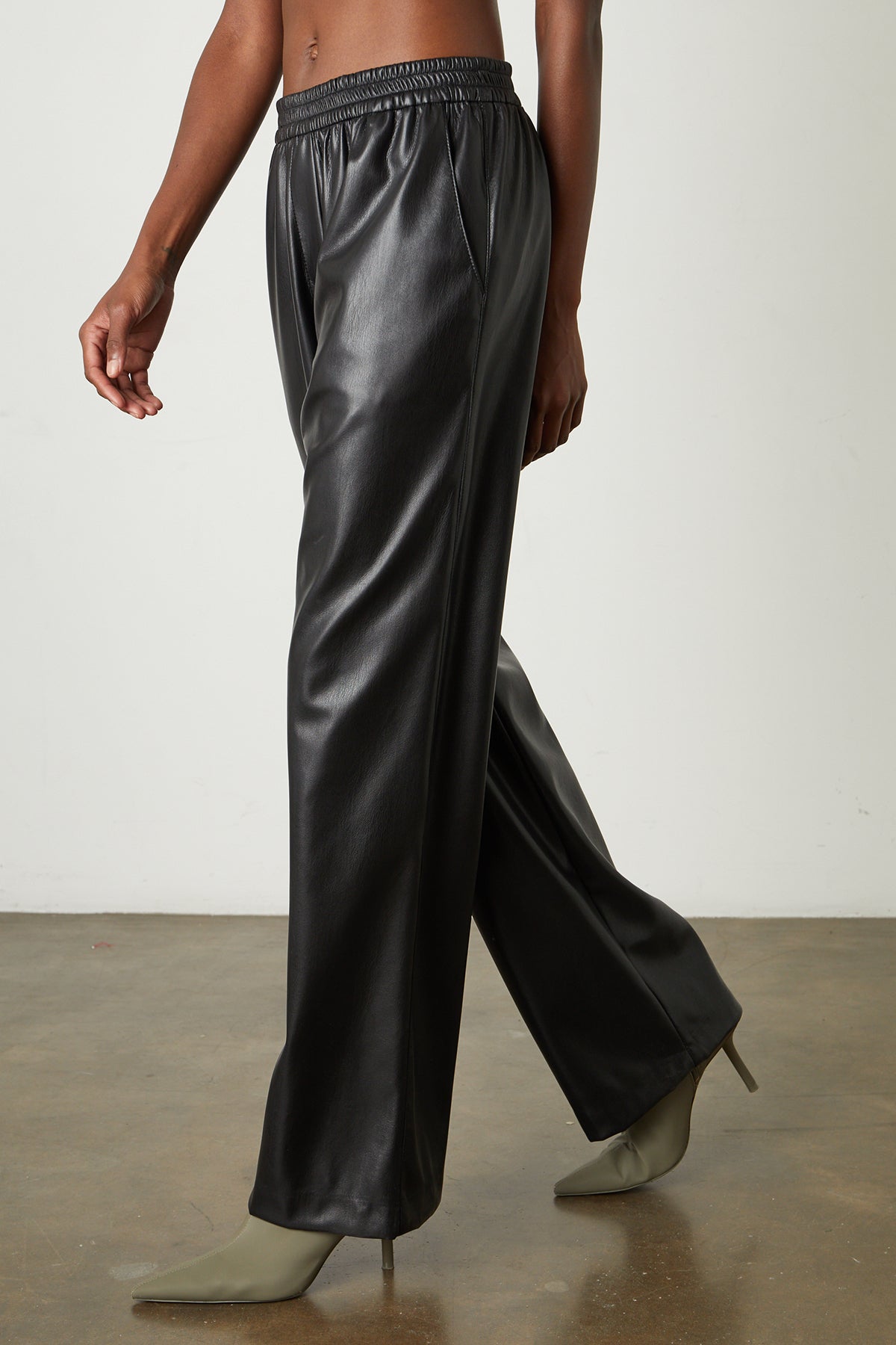   Jenna Vegan Leather Wide Leg Pant in black side 