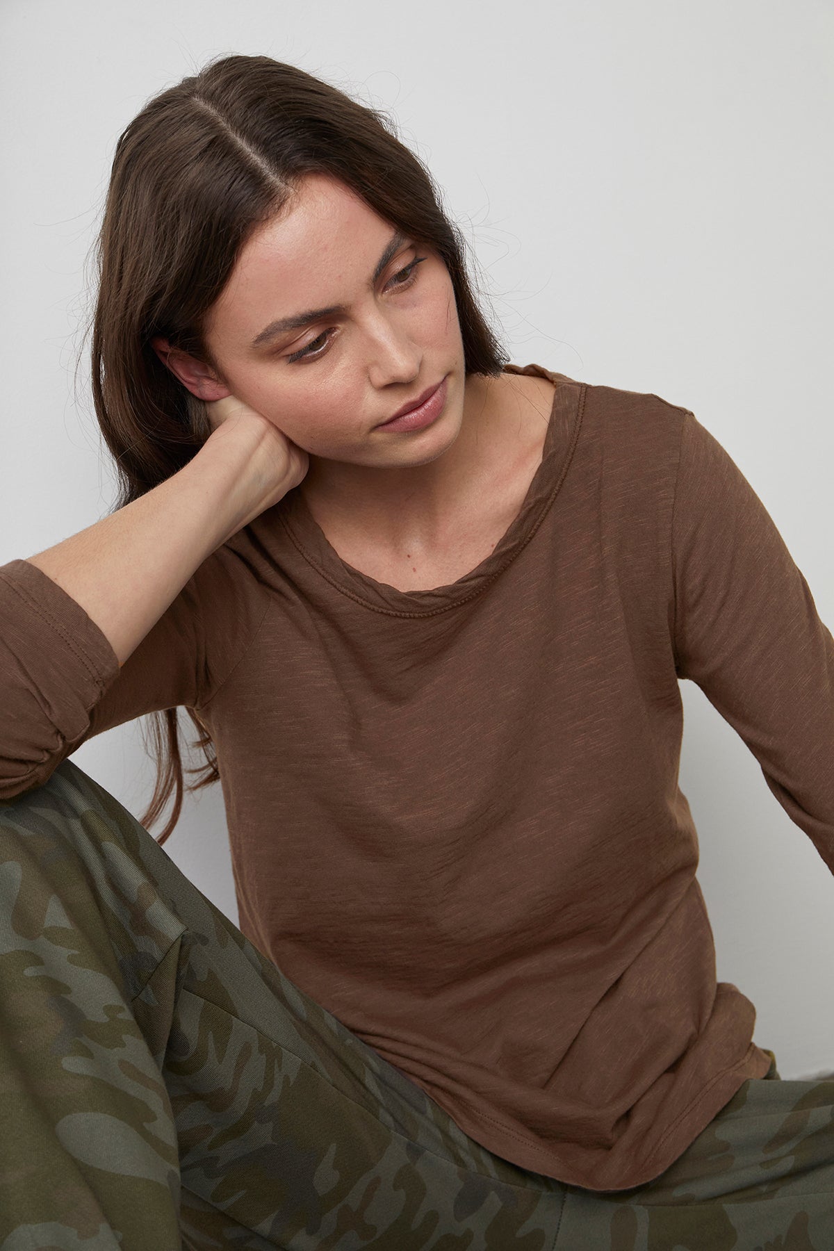 Lizzie Tee Chocolate with Skye Sweatpant Nettle Front-23854432157889