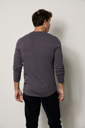 Victor Crew Neck Long Sleeve tee in ink with black denim back