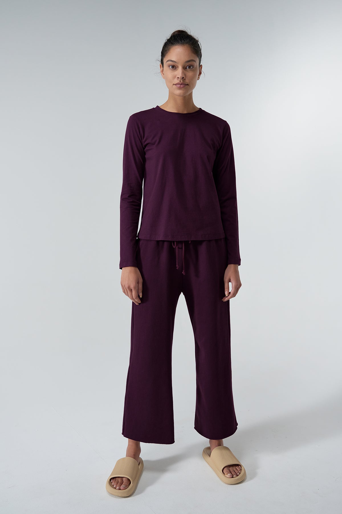   Vicente Tee Mulberry with Montecito Sweatpant Mulberry Front Full Length 