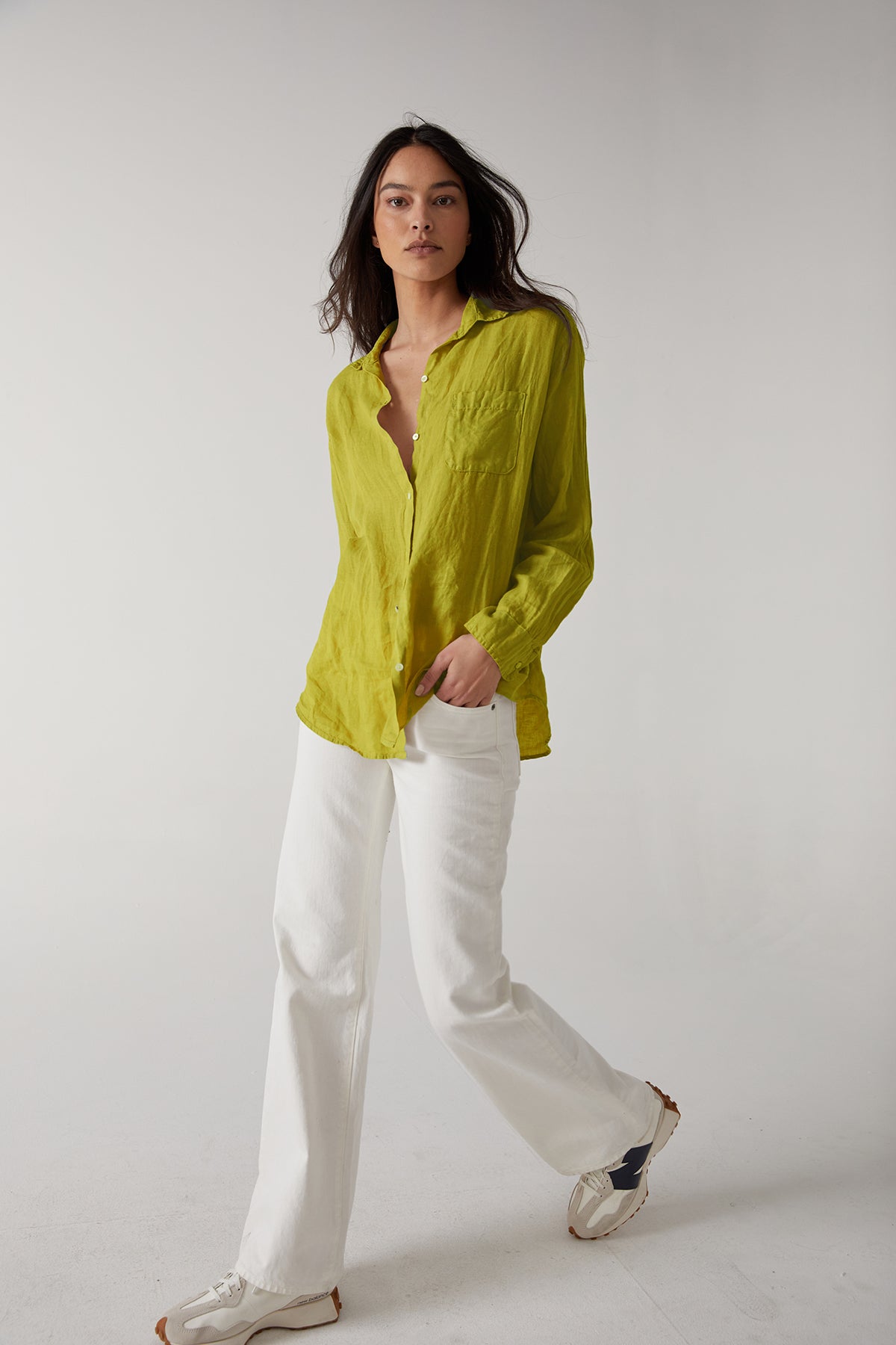 Mulholland Button Up Linen Shirt in Lemondrop-24532344635585
