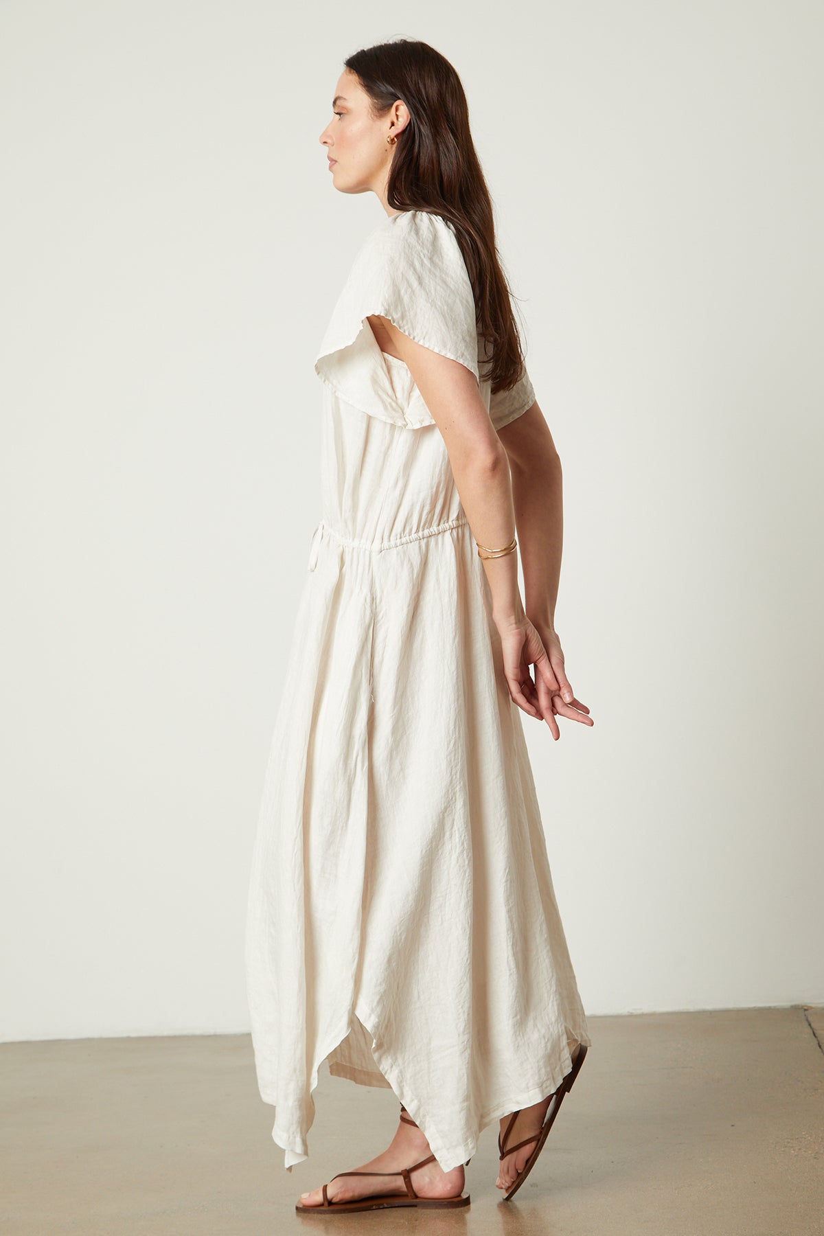 Debbie Linen Dress in cream full length side-26143134449857