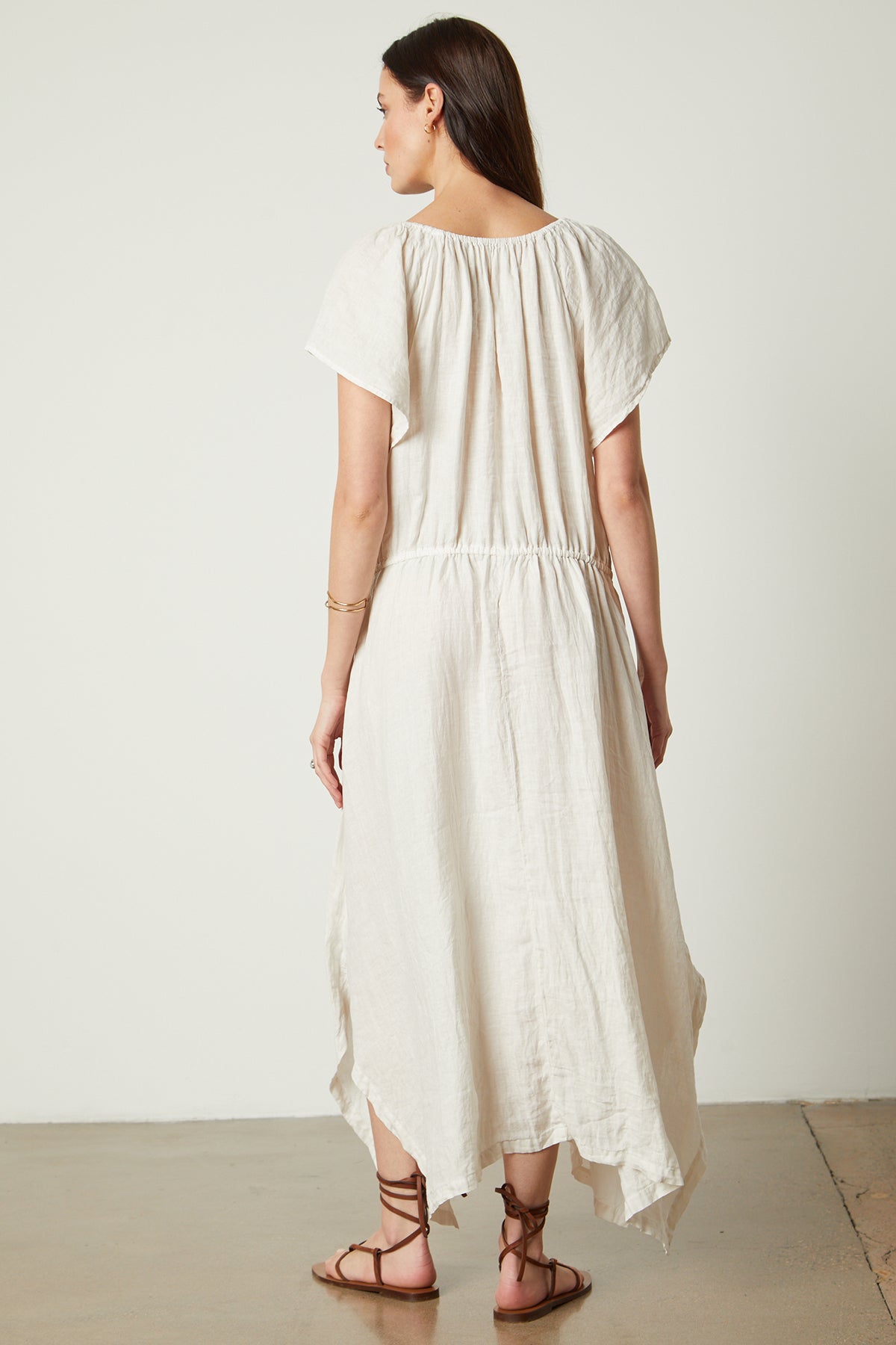   Debbie Linen Dress in cream full length back 