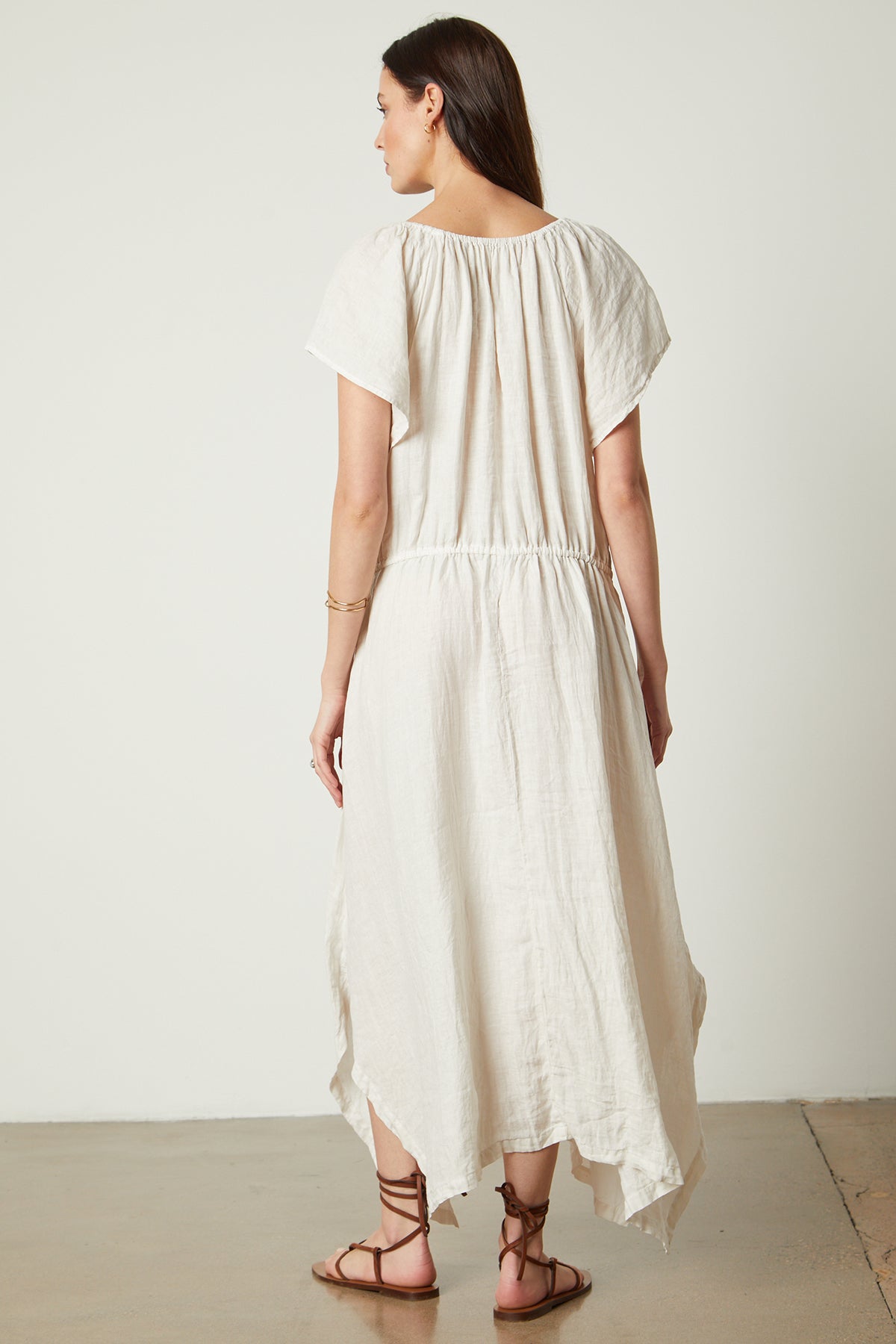 Debbie Linen Dress in cream full length back-26143134482625