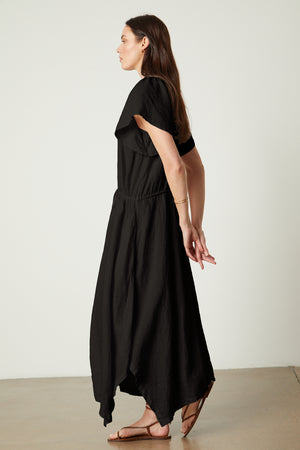 Debbie Linen Dress in black full length side