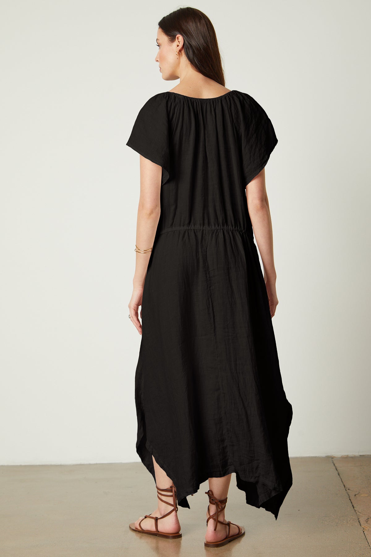 Debbie Linen Dress in black full length back-26143134646465