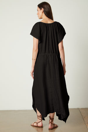 Debbie Linen Dress in black full length back