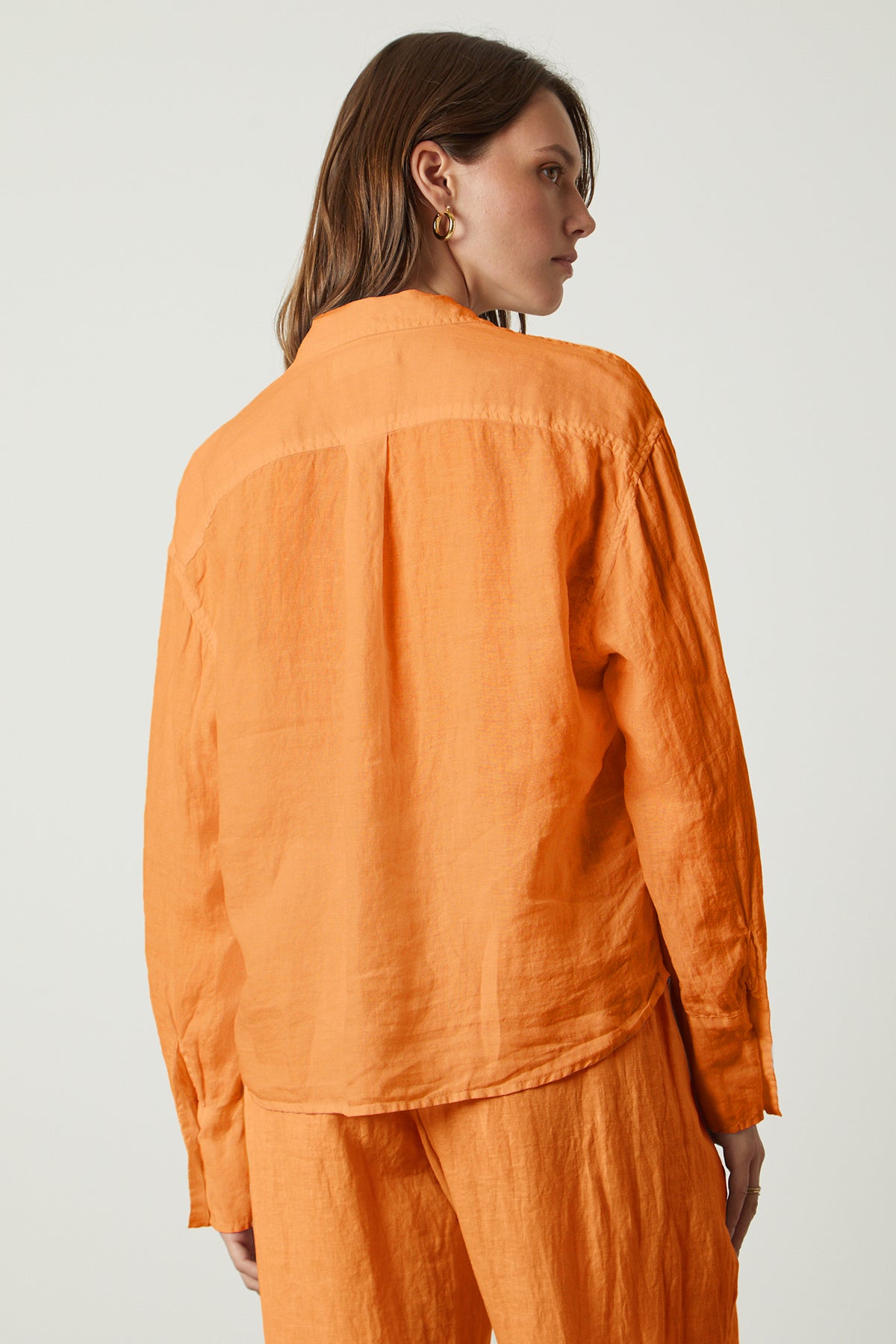   Eden button up shirt in orange heat with Lola pant back 