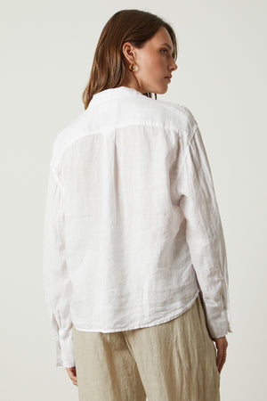 Eden button up shirt in white with Lola pant in cobble back