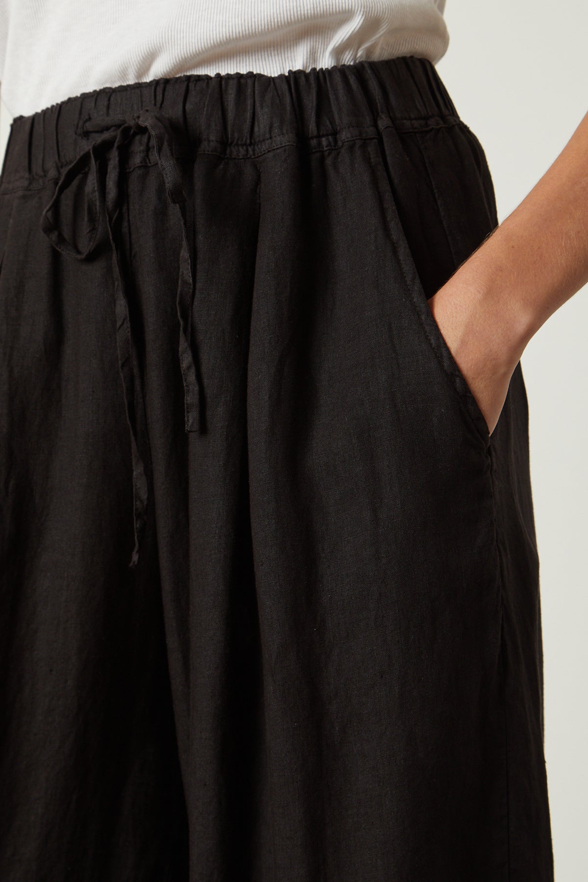   Hannah Linen Pant in black front & pocket detail 
