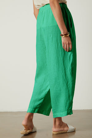 Hannah Linen Pant in jade green back & side