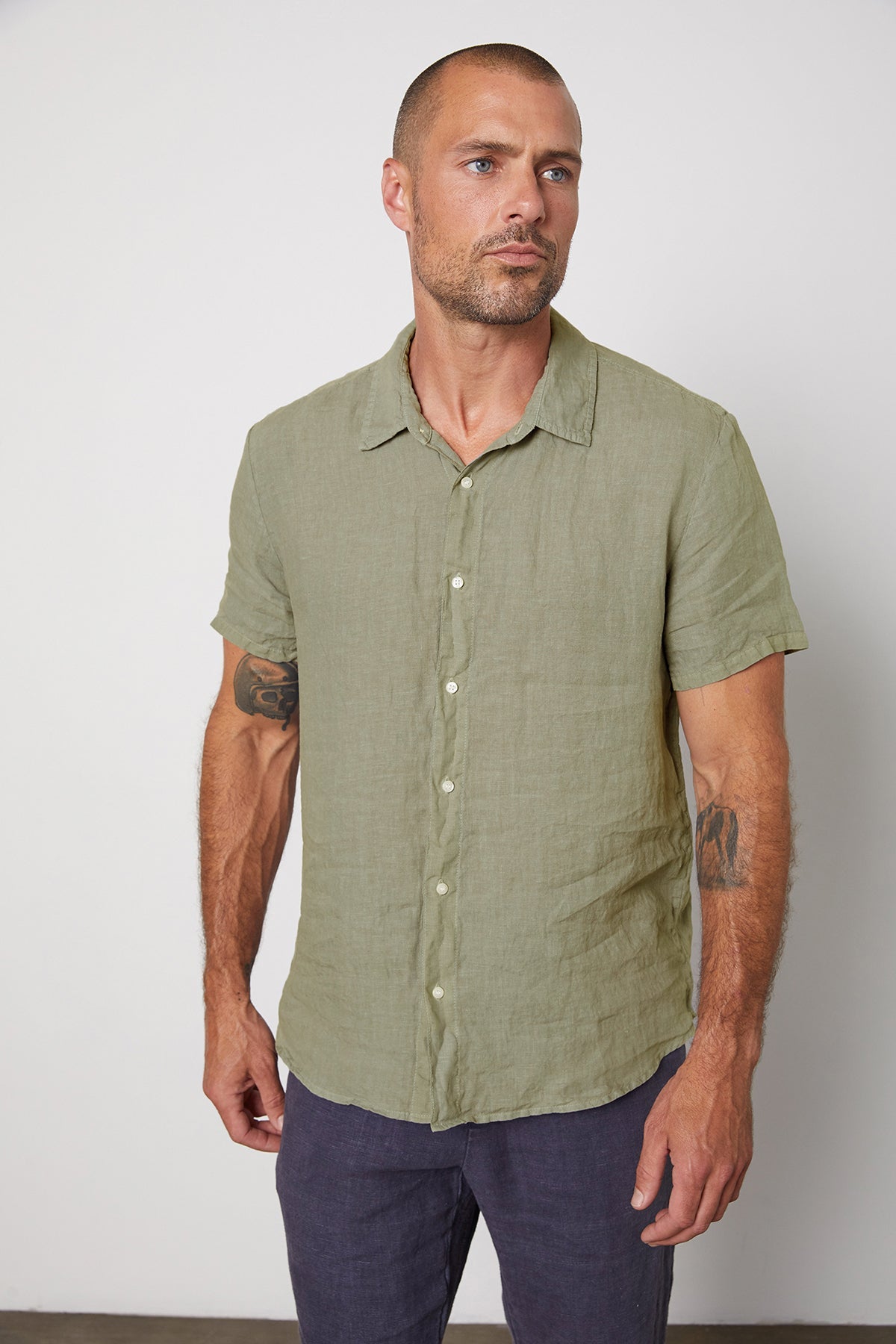Mackie linen button up shirt in olive-25578273308865