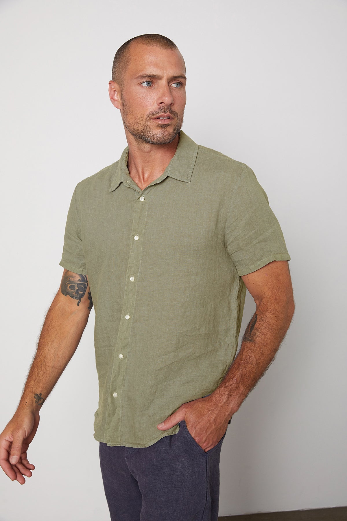 Mackie linen button up shirt in olive-25578273112257