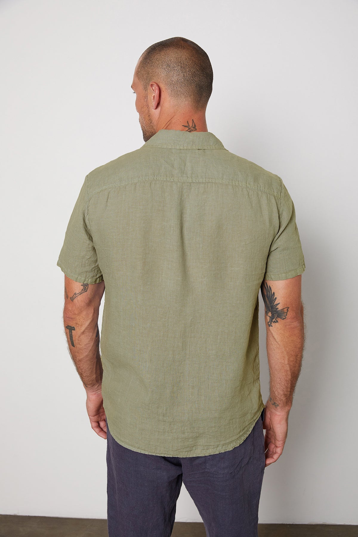 Mackie linen button up shirt in olive back-25578273341633