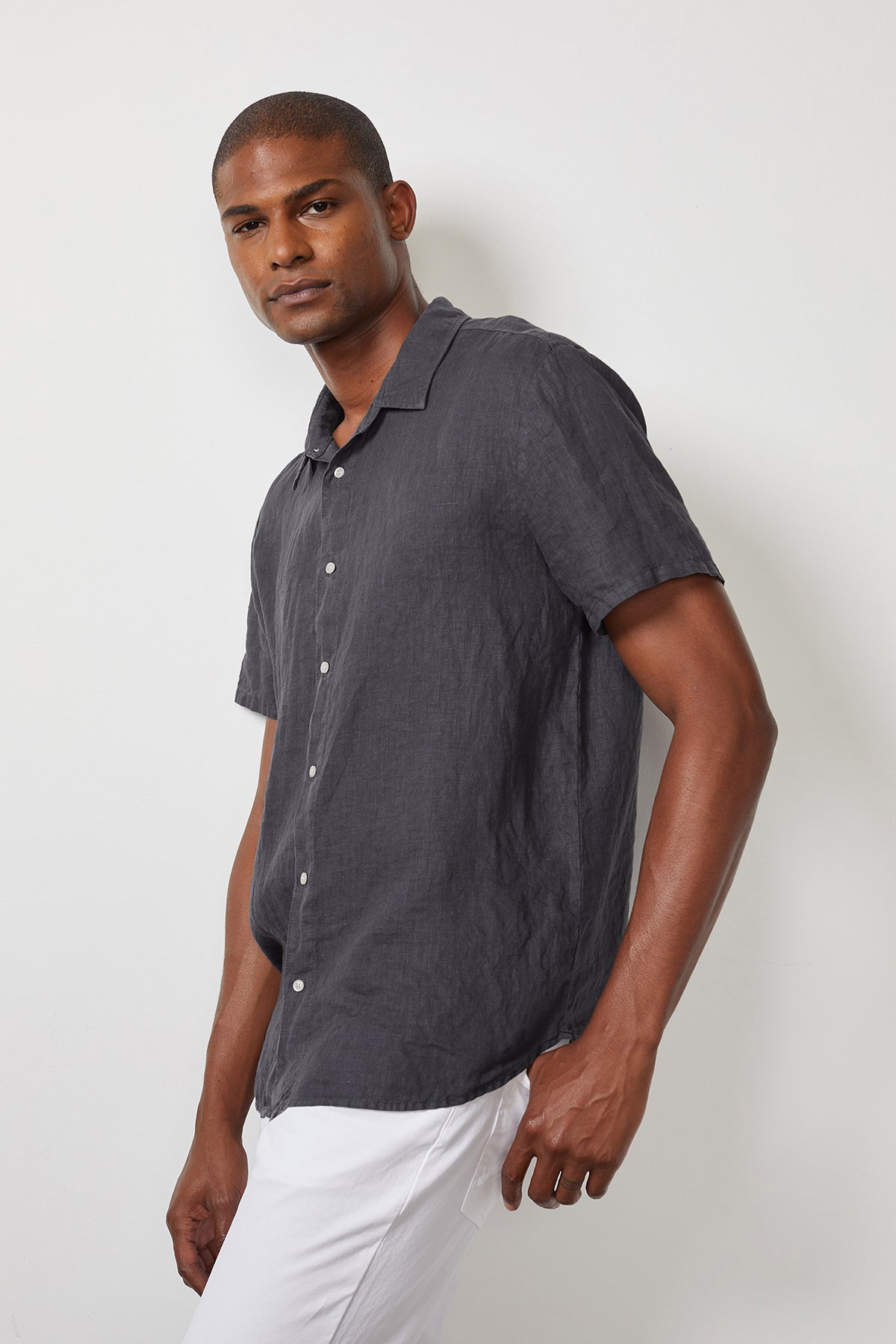 Mackie linen button up shirt in carbon-25578273669313