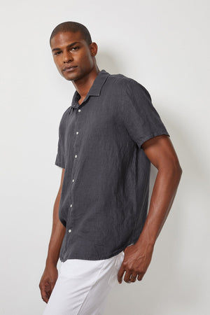 Mackie linen button up shirt in carbon