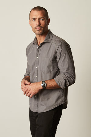 Brooks button up woven shirt in grey carbon color