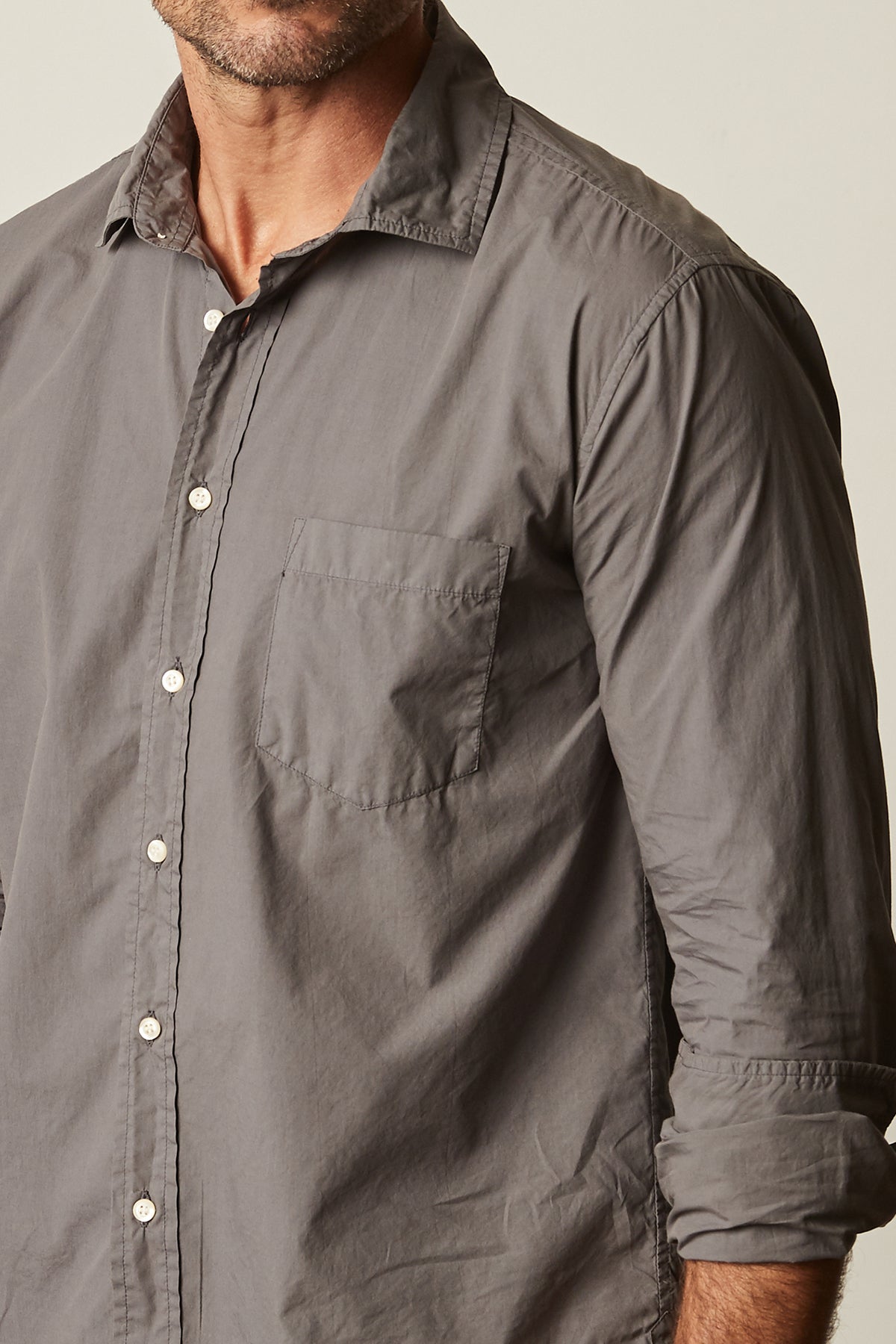 Brooks button up woven shirt in carbon front detail-24983593287873