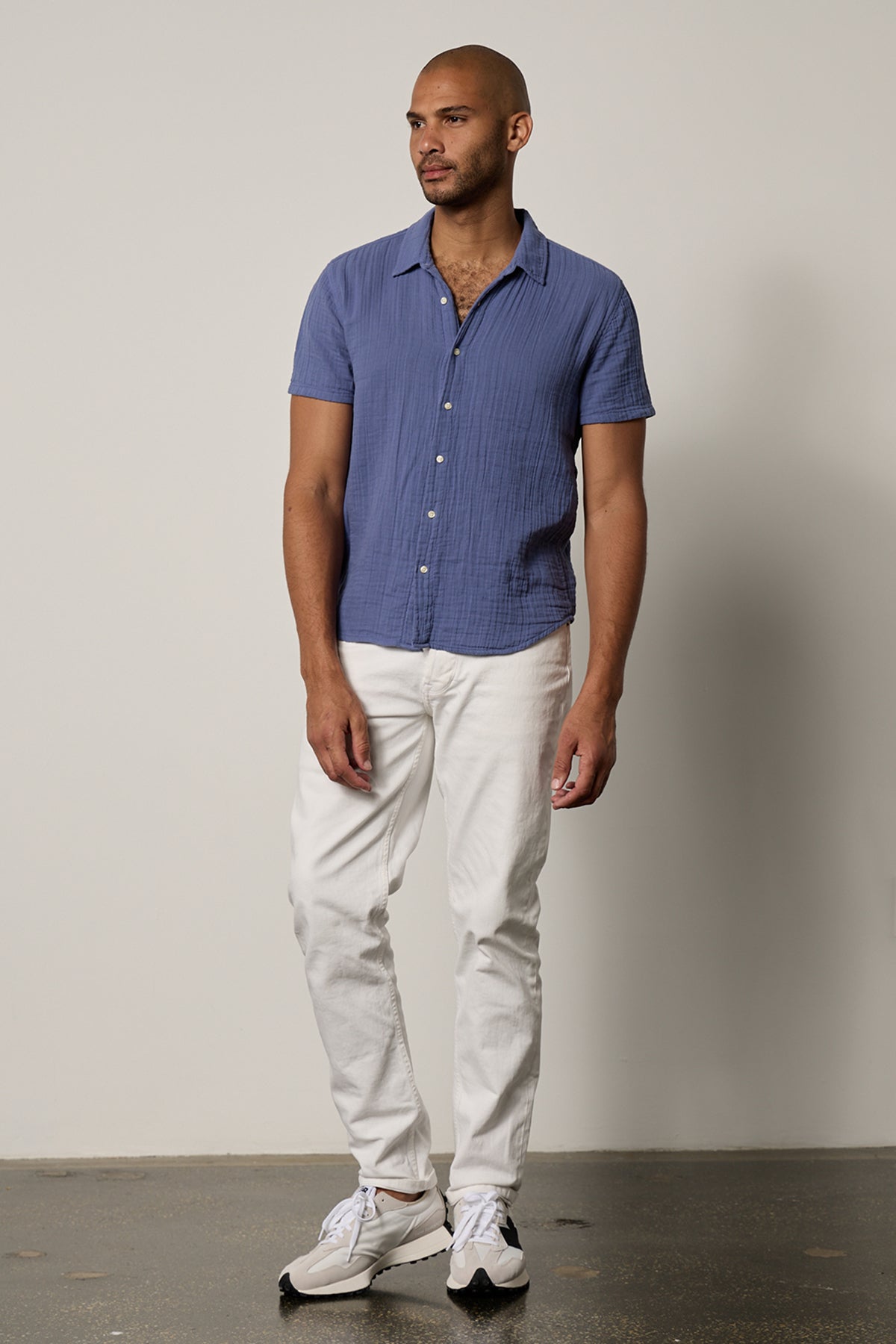 Christian Shirt in citadel blue with white denim full length front-26266328465601